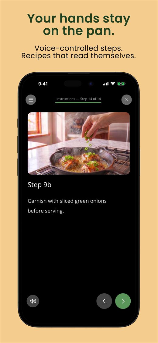 Hands-free Cook Mode guiding a step in the PurePrep app