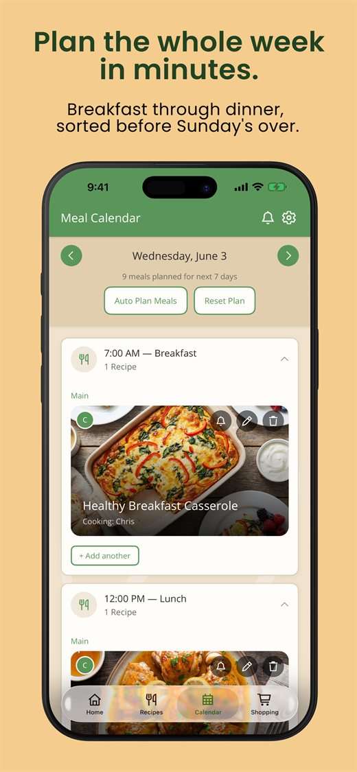 The weekly meal calendar in the PurePrep app