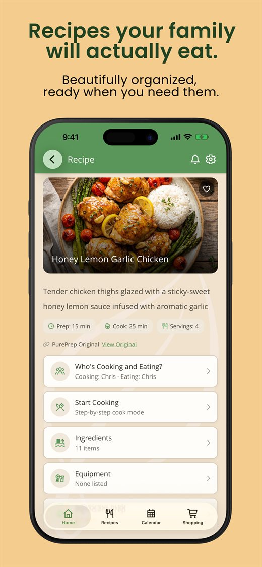 A saved recipe with photos in the PurePrep app